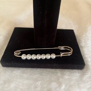Elegant Silver Sweater Pin with Pearls